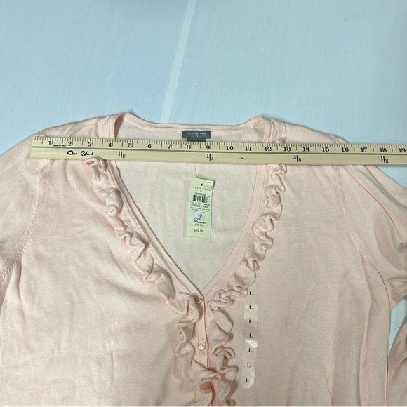 Ann Taylor NWT Pink bottom front with Ruffle Cardigan Size L - Picture 7 of 12